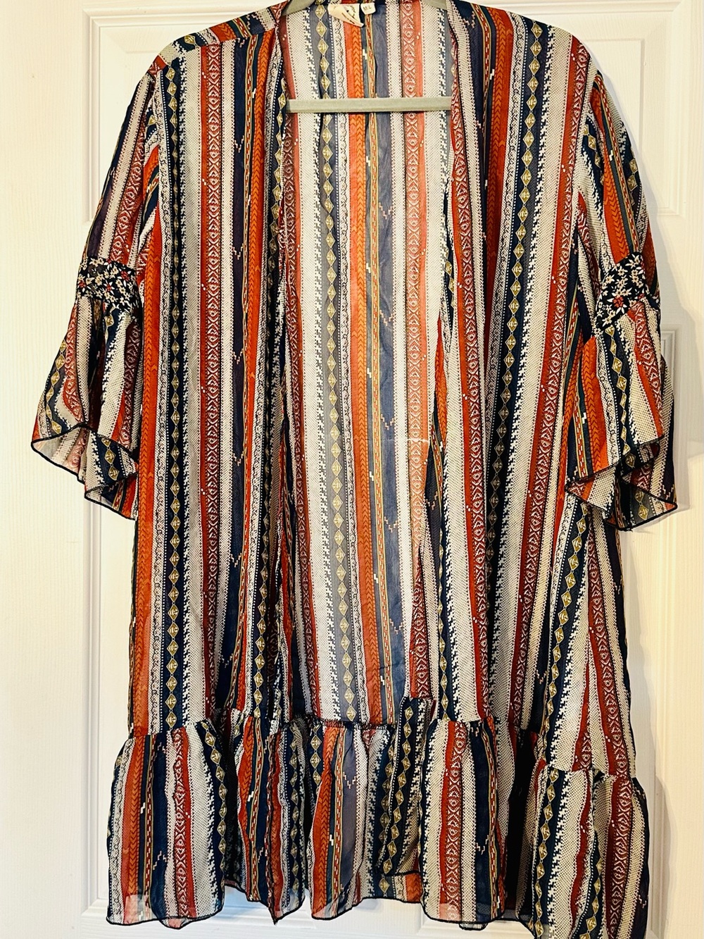 Grace & Emma Flowy Open-Front Striped Kimono